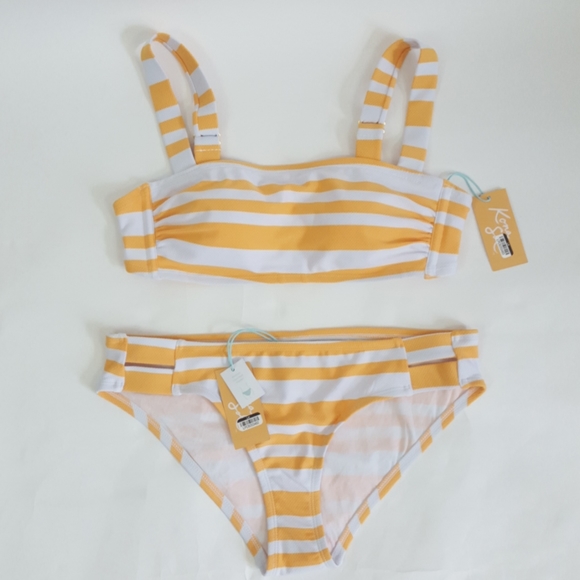 Kona Sol Other - Kona Sol Yellow Striped Textured Bikini Set